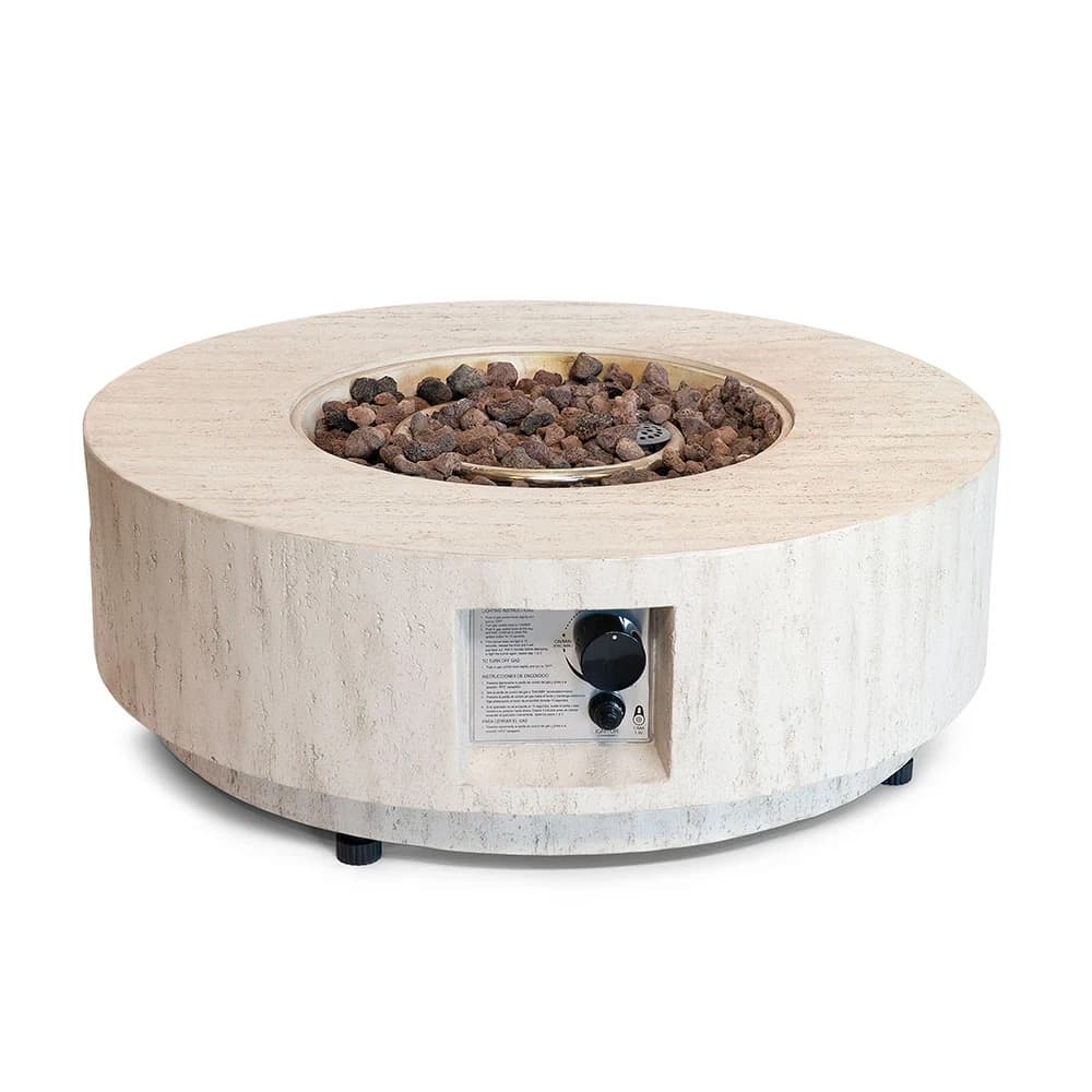 Estate Rund 76 Travertin Gaseldstadbord av Happy Cocooning – 76 cm Kompositstenliknande Utomhusbord 13,5 kW