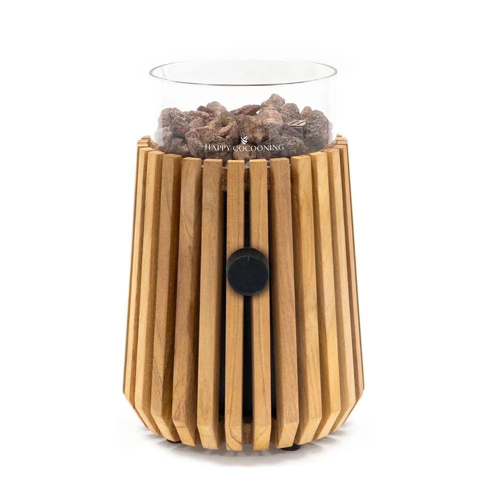 Lumi Lagune Teak Bordsskiva Gaseldstad av Happy Cocooning – Solid Teak Spjälad Design 1,98 kW – EN417 Kompatibel