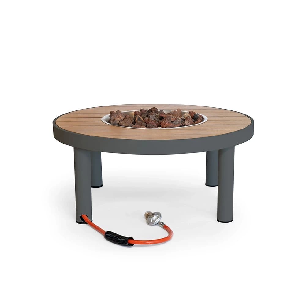 Riviera 80 Gaseldstadbord av Happy Cocooning – 80cm Rund Rökig Antracit Utomhuseldbord med Akaciaträ Topp