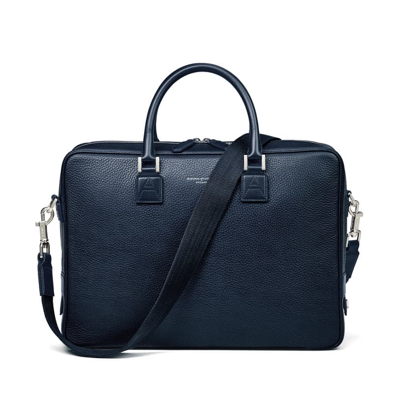Aspinal of London Mount Street Laptop Briefcase Bag in Navy Pebble