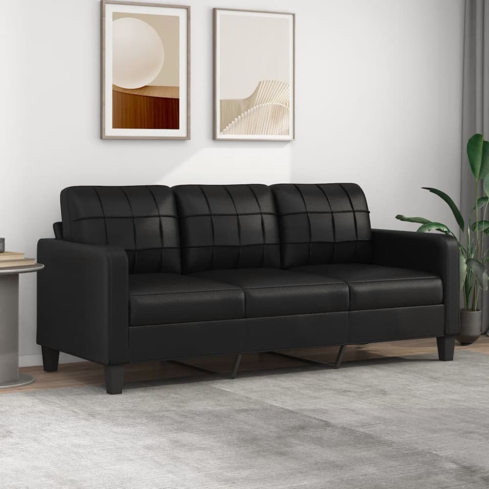3-sitssoffa svart 180 cm konstläder