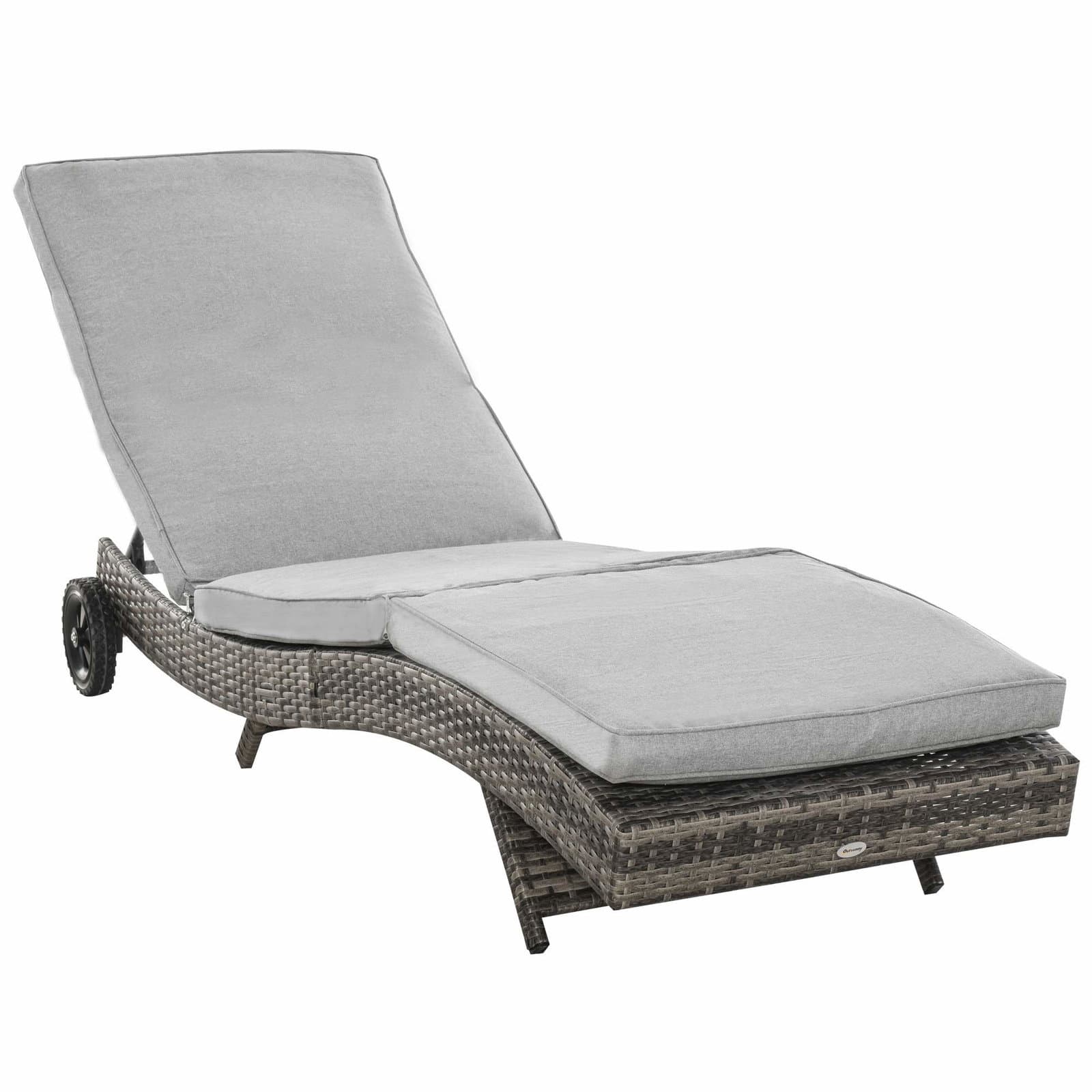 Solstol i polyrattan Trädgårdsstol med kudde 5-nivå justerbar S-form Trädgårdsmöbler Metallgrå 207 x 70 x 70 cm