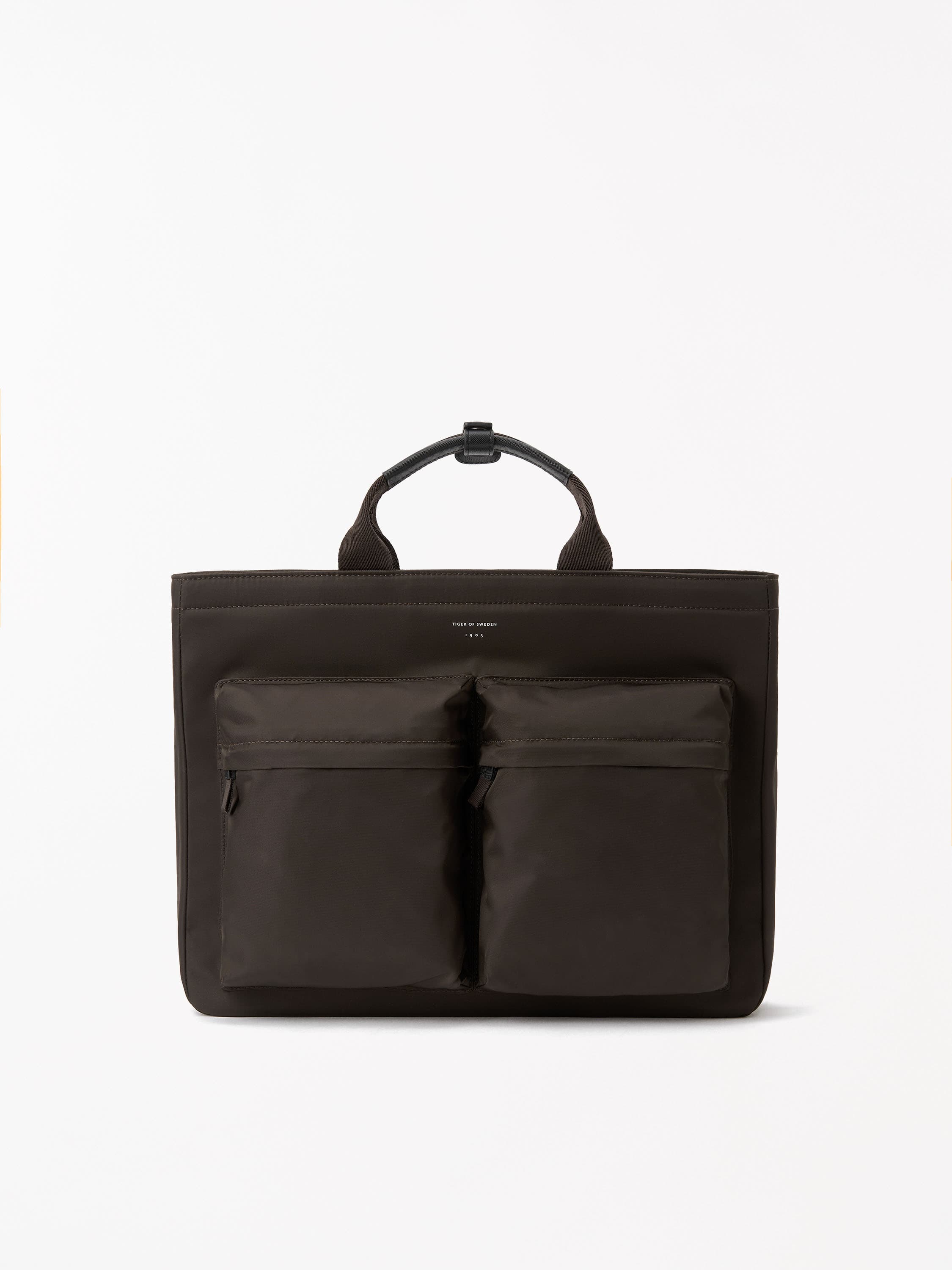 Tiger of Sweden Nylon-Laptopväska för Män - Dark Brown, Enkel Dragkedja